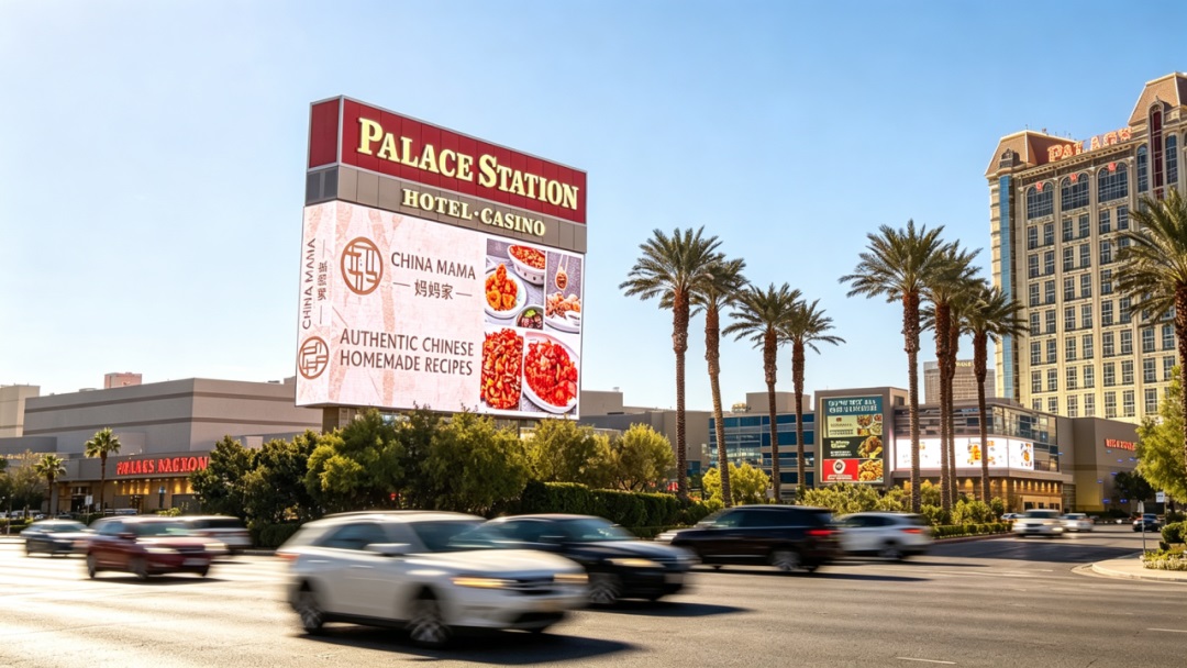 三面转角LED户外屏｜元亨光电赋能拉斯维加斯Palace Station入口数字焕新